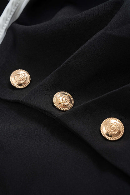 Metallic Decor Contrast Pleated V-Neck Long-Sleeve Shirt