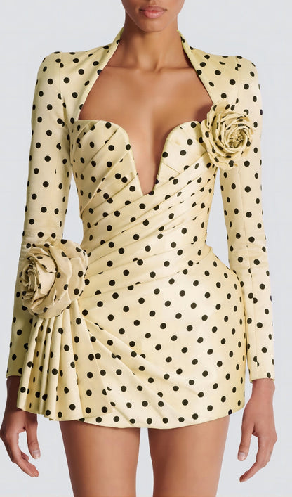 Polka Dot Satin Mini Dress – Floral Party Fit