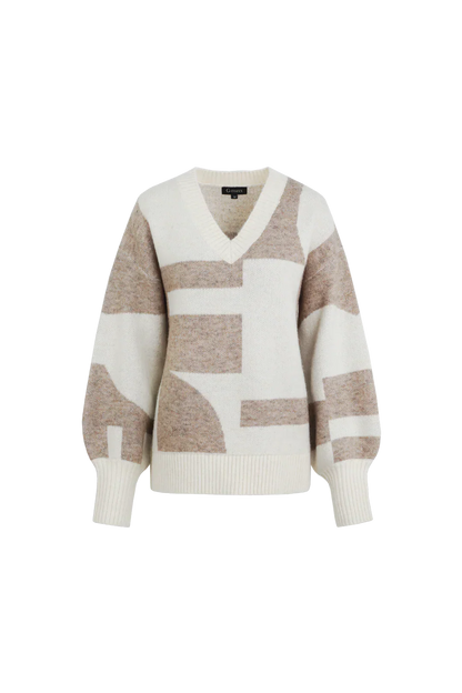 Maison Geometric Knit Sweater | V-Neck | Balloon Sleeve