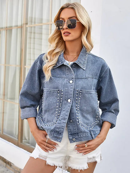 Spring Loose Punk Studded Denim Jacket
