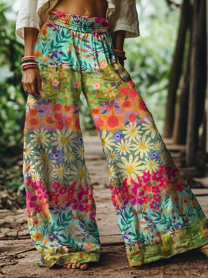 Beach Red Tribal Pocket Boho Ruched Pants