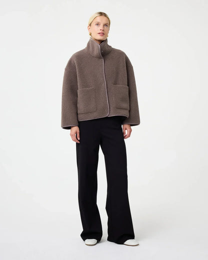 Faux Shearling Zip Jacket | High Collar | Oversized Fit