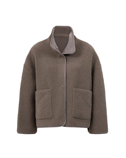 Faux Shearling Zip Jacket | High Collar | Oversized Fit