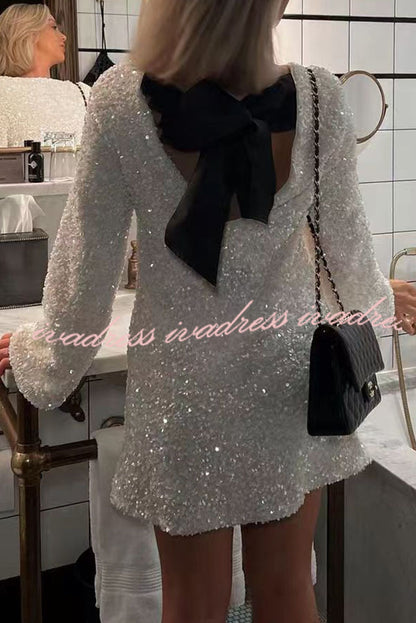 Vestido mini holgado con lazo en la espalda y lentejuelas para bailar toda la noche 