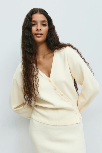 Asymmetric Button Cardigan | Soft Knit