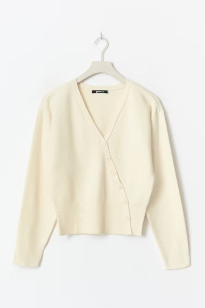Asymmetric Button Cardigan | Soft Knit