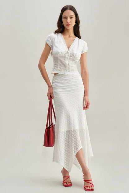 White Textured Cap Sleeve Top