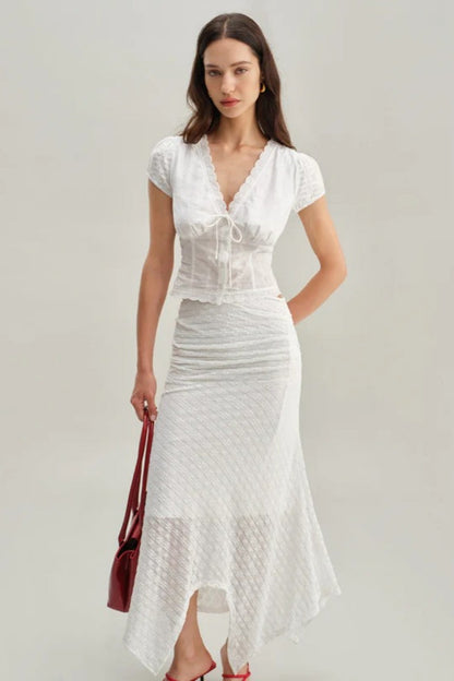 White Textured Cap Sleeve Top