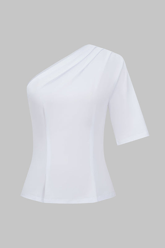 Sloid Ruched One Shoulder T-Shirt
