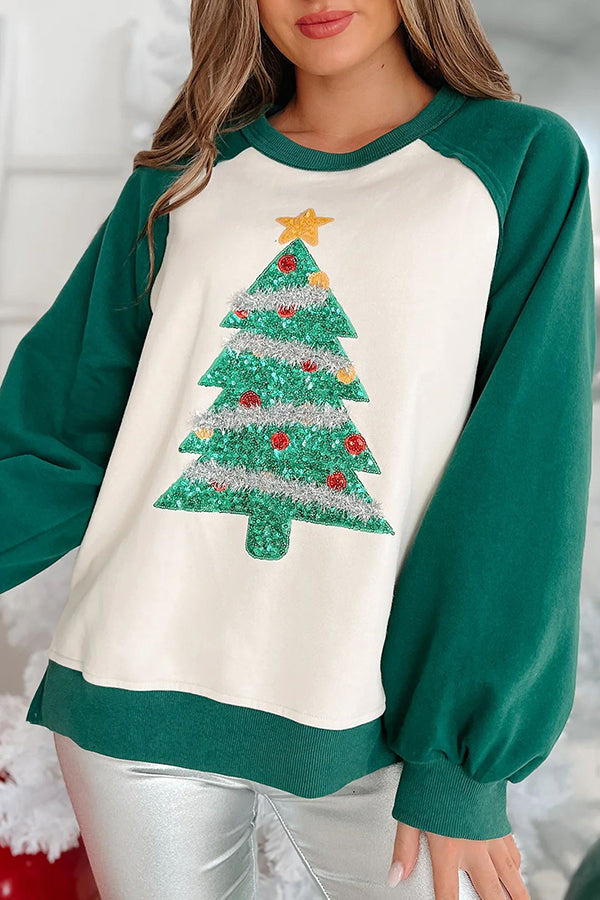 Sudadera de manga larga con lentejuelas y árbol de Navidad 