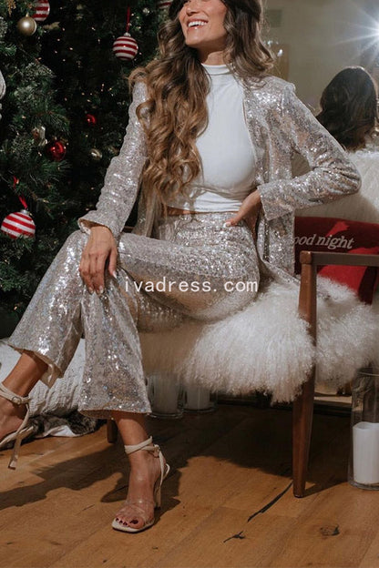 Sequin Flare Leg Pants