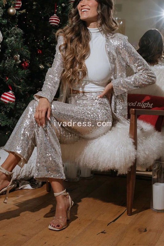 Sequin Flare Leg Pants