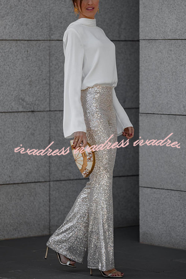Diva Sequin High Rise Elastic Waist Flare Pants