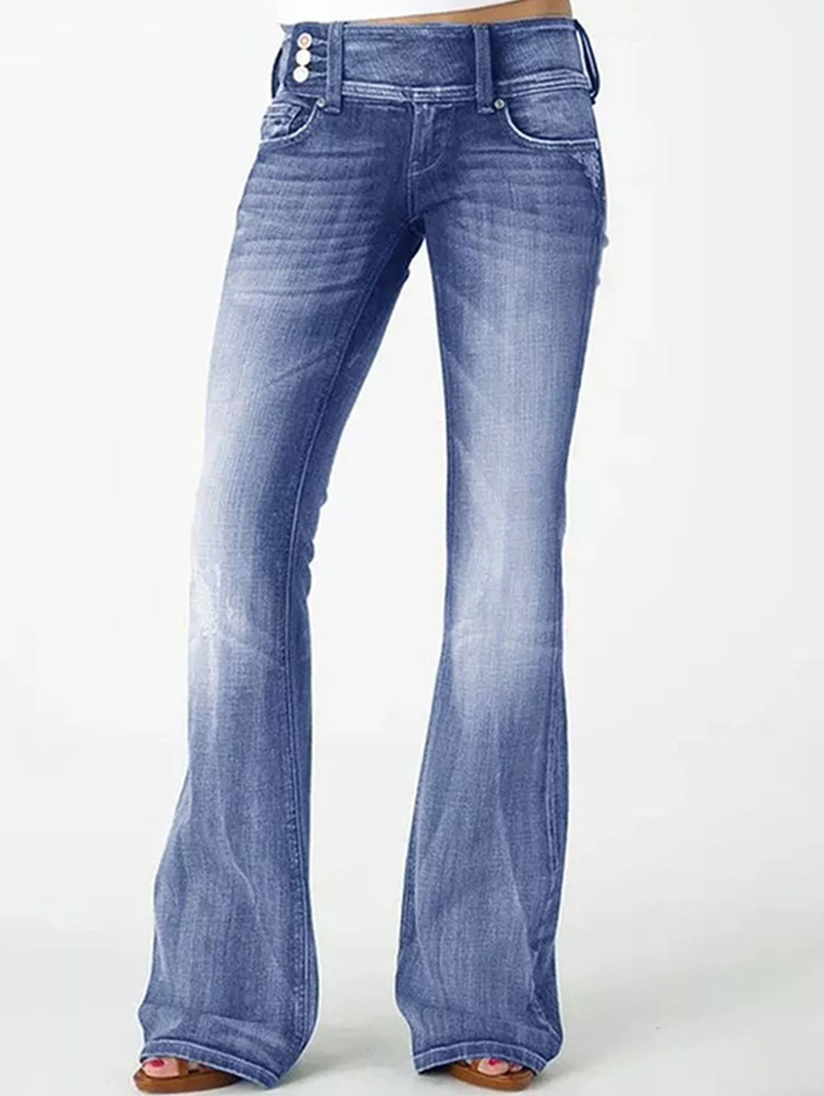 Vintage Light Washed Distressed Pocket Flare Leg Pants