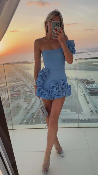 Romantic Tulip Waist Strapless Mini Dress