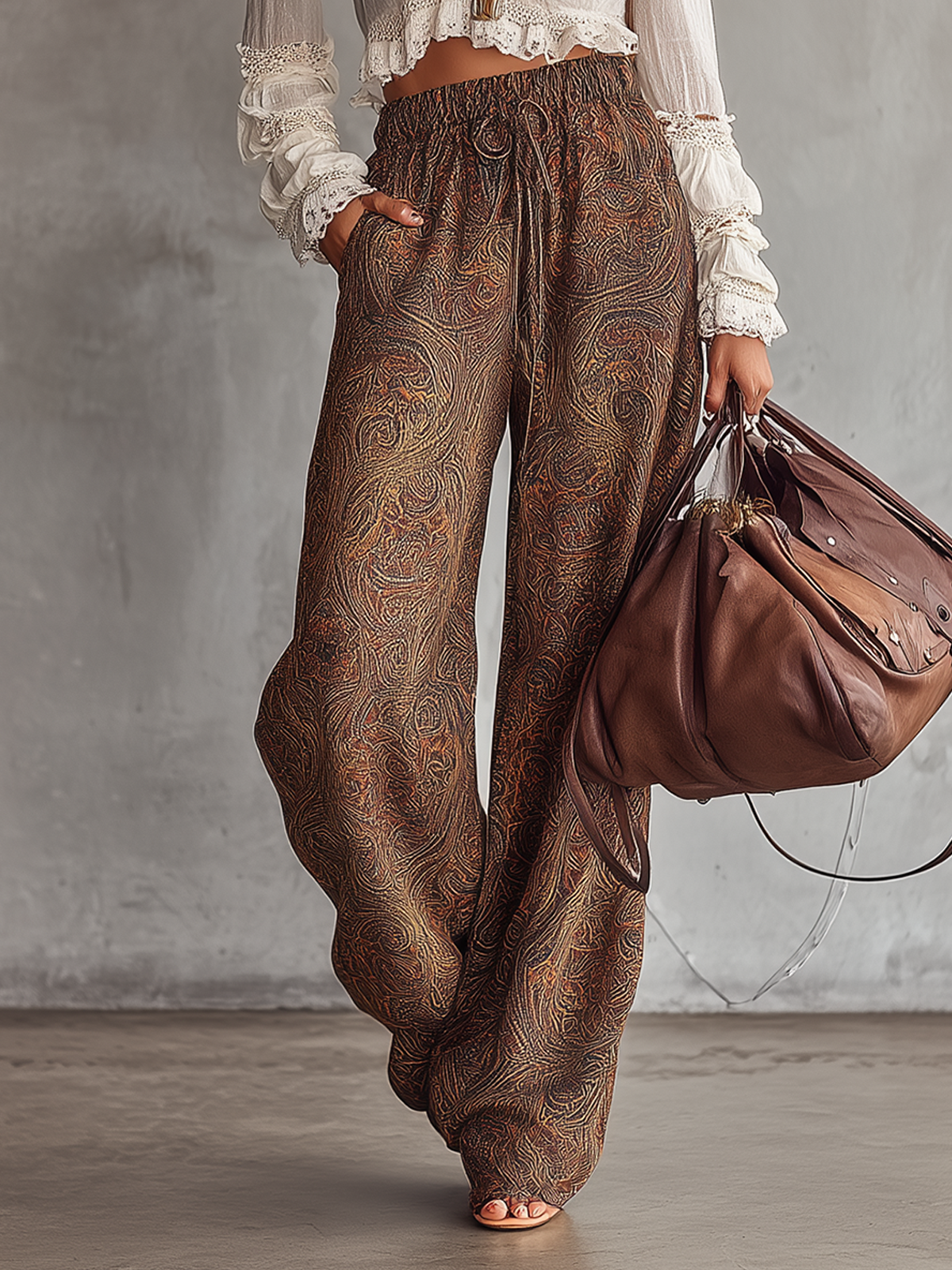 Bohemian Cropped Blouse And Paisley Wide-Leg Pants Set