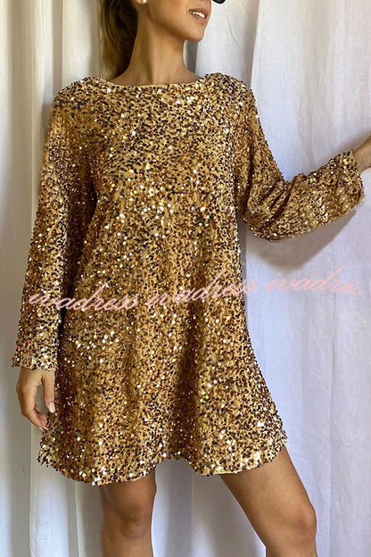 Vestido mini holgado con lazo en la espalda y lentejuelas para bailar toda la noche 