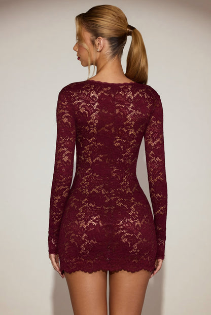 Sexy U Collar Long Sleeve Lace Dress