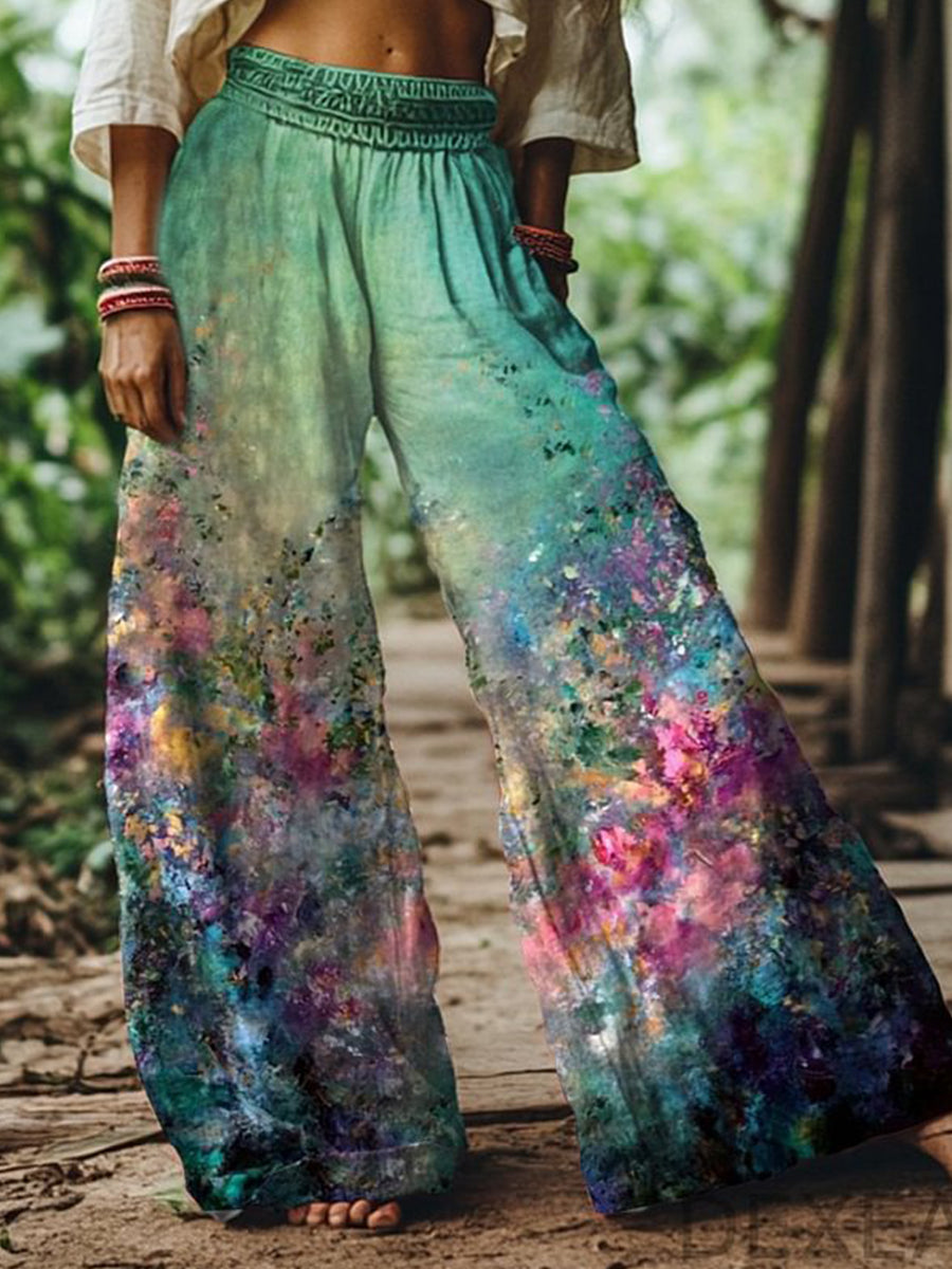 Beach Red Tribal Pocket Boho Ruched Pants