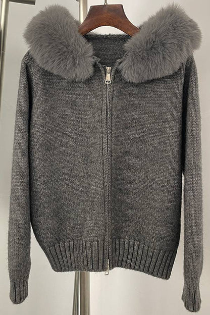 Cárdigan con cremallera y cuello de piel 