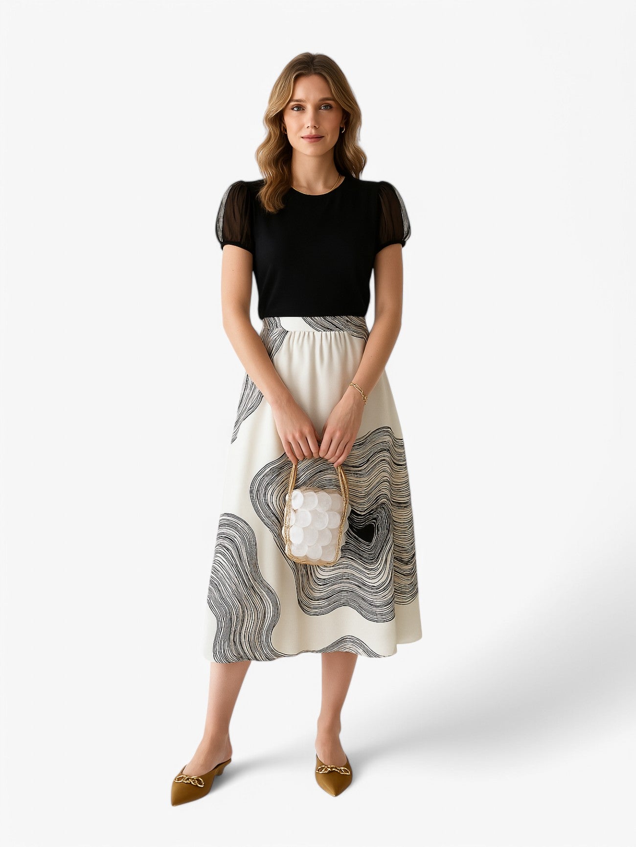 A-line Midi Skirt | High Waist | Abstract Print