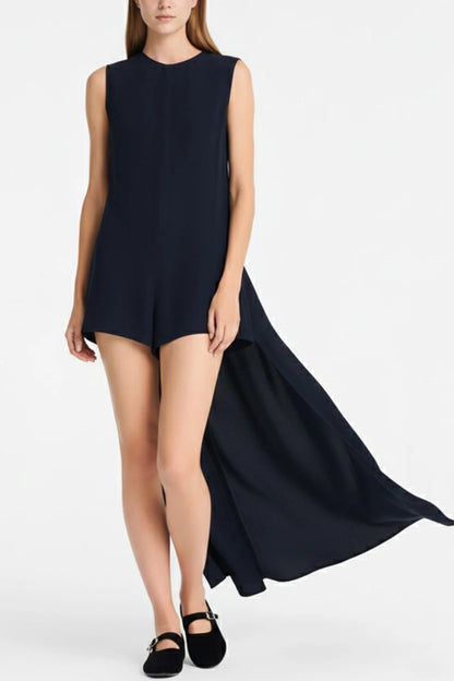 Solid Color Sleeveless Round Neck Casual Rompers