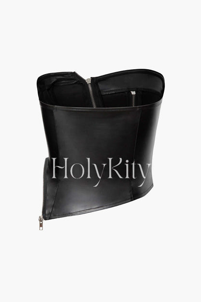 Faux Leather Multi Zipper Tube Top