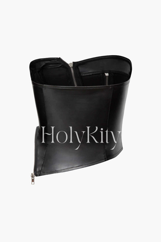 Faux Leather Multi Zipper Tube Top