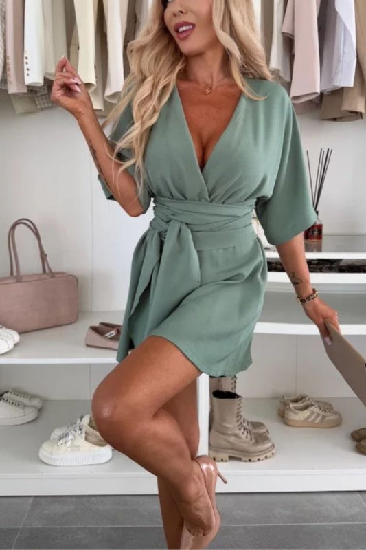 Stylish Comfortable V-neck Wide Sleeve Tie-up Loose Romper