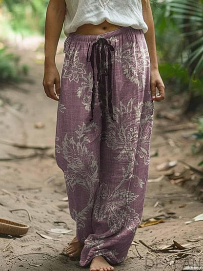 Beach Red Tribal Pocket Boho Ruched Pants