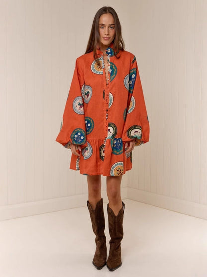 Patchwork Stand-Collar Dress