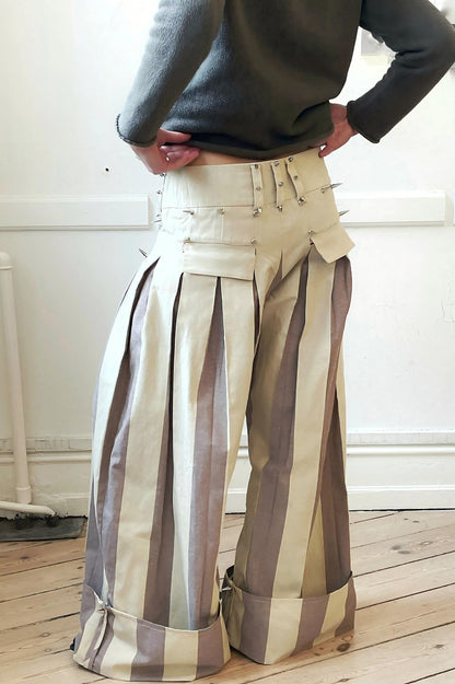 Oversized Stripe Stud-Detail Wide-Leg Pants