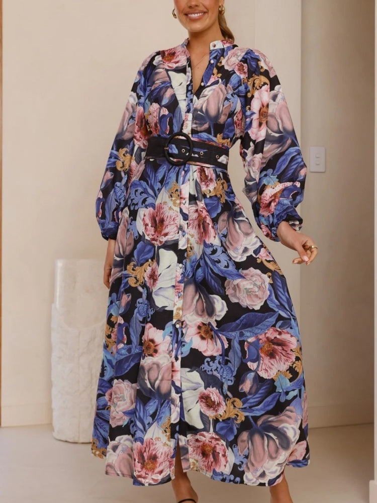 Relaxed Belted Puff Sleeve Dress