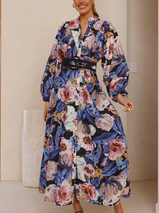 Relaxed Belted Puff Sleeve Dress