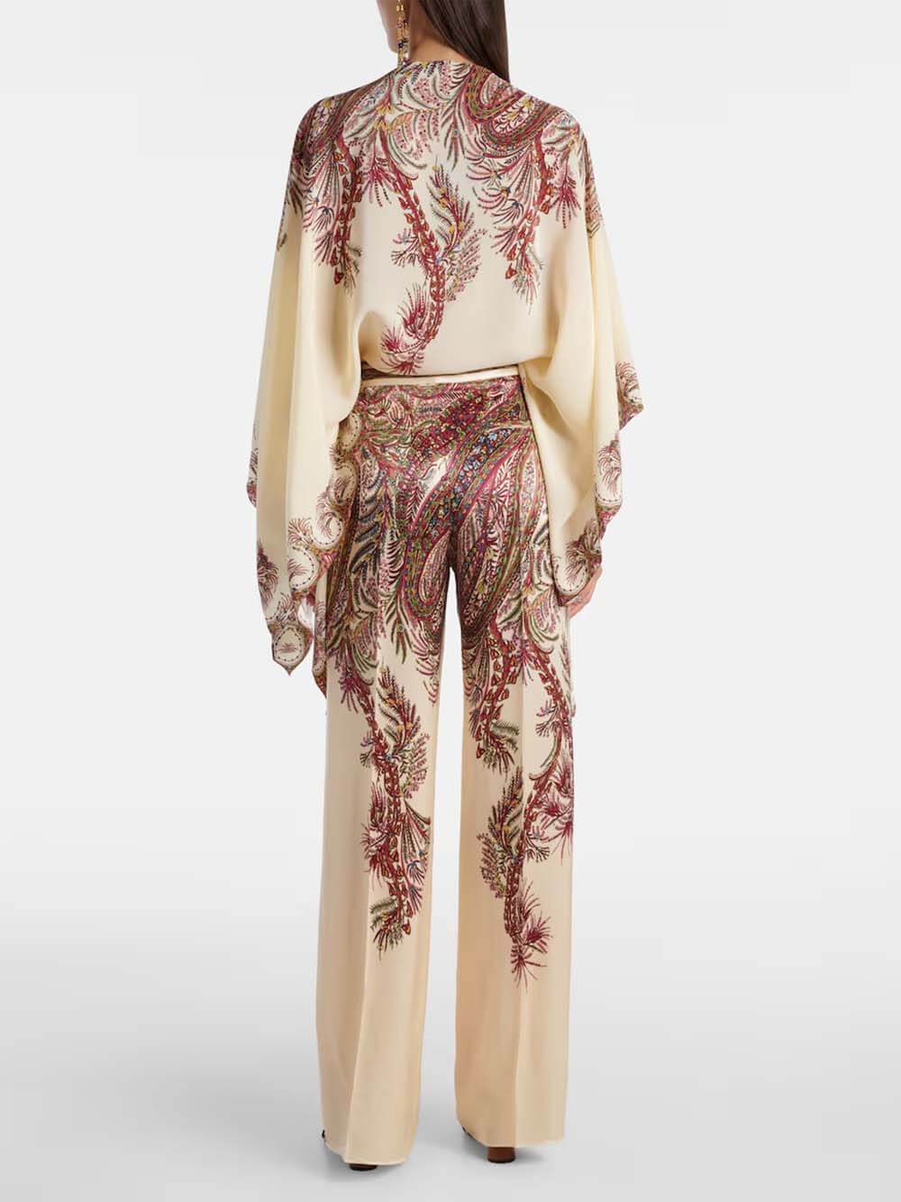 Exquisite Asymmetric Print Satin Double-Chiffon Cape Top