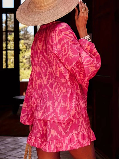 Unique Bold Printed Balloon Sleeve Top and Shorts Set