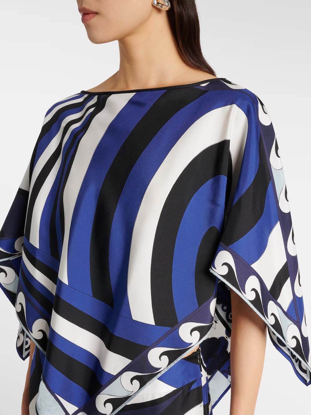 Unique Rainbow Print Satin Loose-Fit Blouse