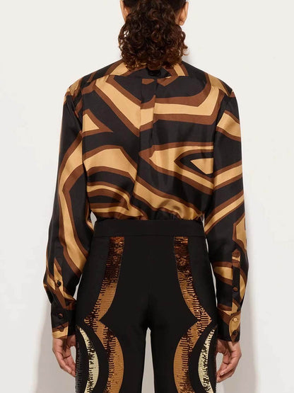 Retro Swirl Print Satin Twill Shirt