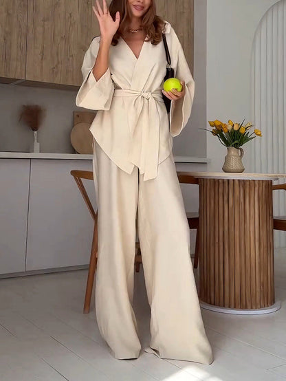 Casual Wrap-around Tie Long-sleeved Shirt