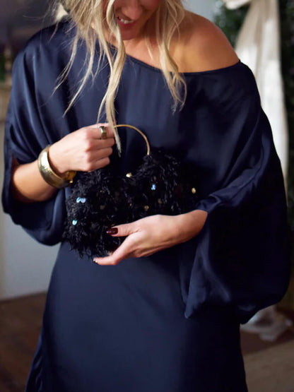 Exquisite Satin Pleated Shirt and High-Waist Maxi Skirt Set