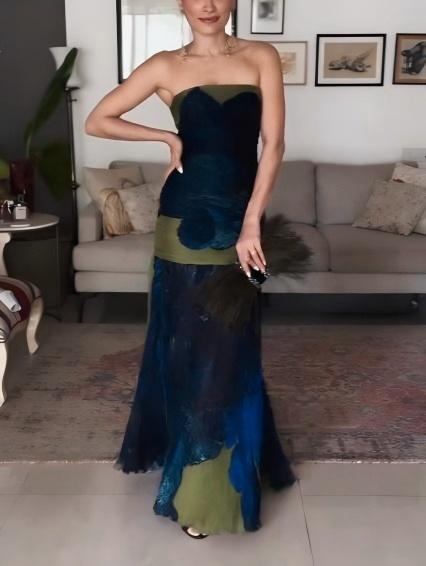 Painterly Floral Print Pleated Off-the-shoulder Maxi Dress