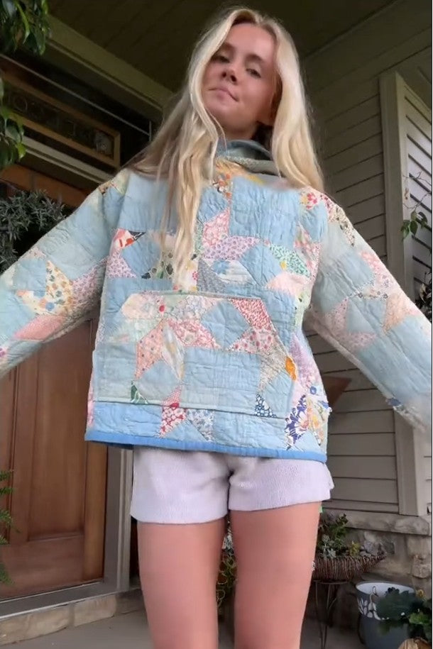 Colorful Floral Patchwork Print Quilted Hoodie