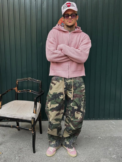 Camo Rhinestone Drawstring Cargo Pants