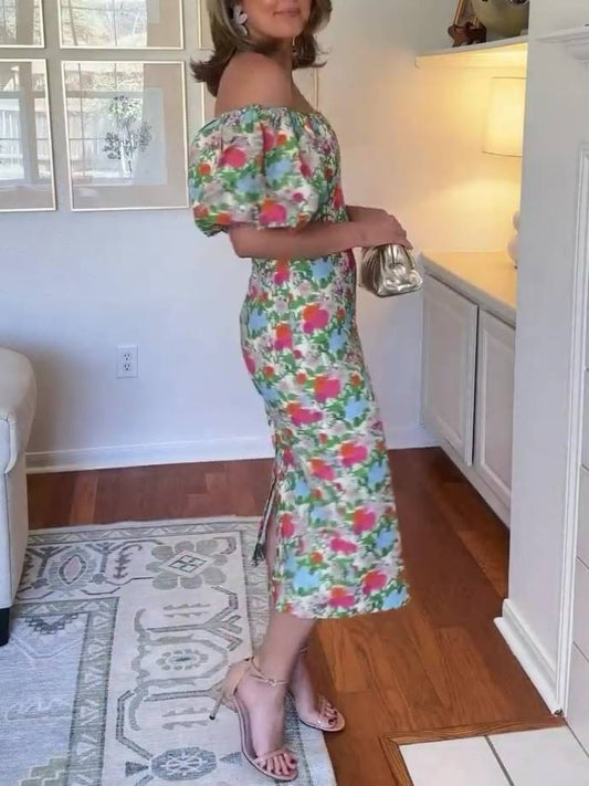 Bubble-Sleeve Floral Dress