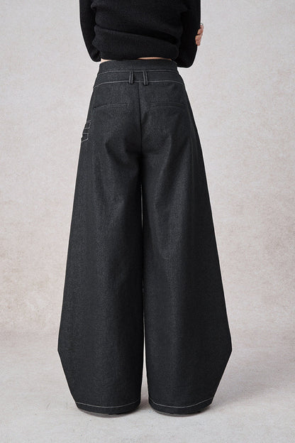 Swinging Symphony Fake Two-Piece Wide-Leg Jeans