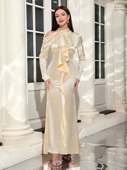 Long Sleeve Off-Shoulder Tie Dress