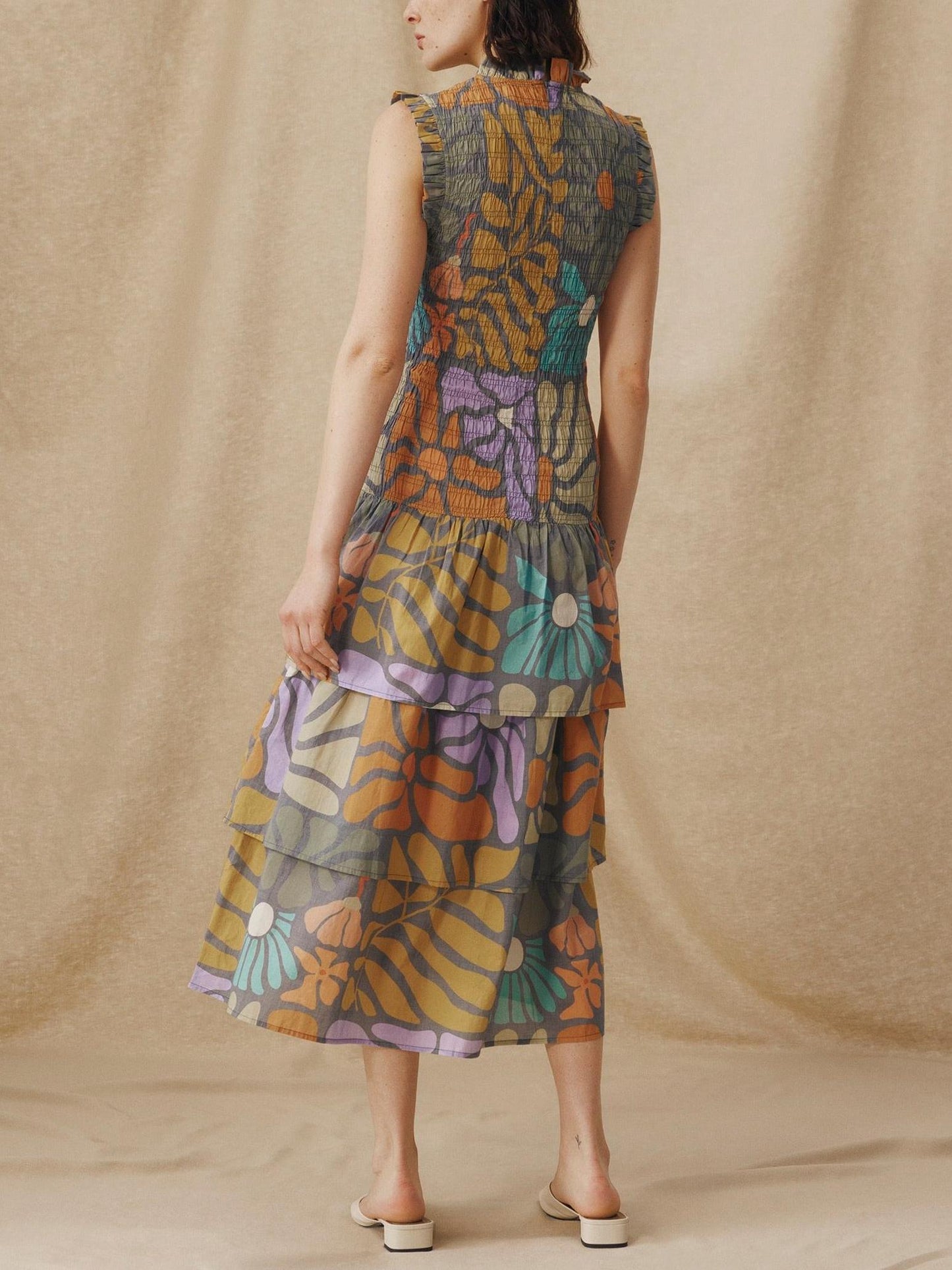 Multicolor Botanical Print Midi Dress