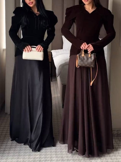 Vintage Velvet Shirt And Skirt Suit-Shirt