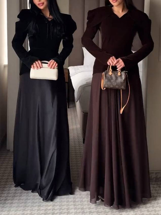 Vintage Velvet Shirt And Skirt Suit-Shirt