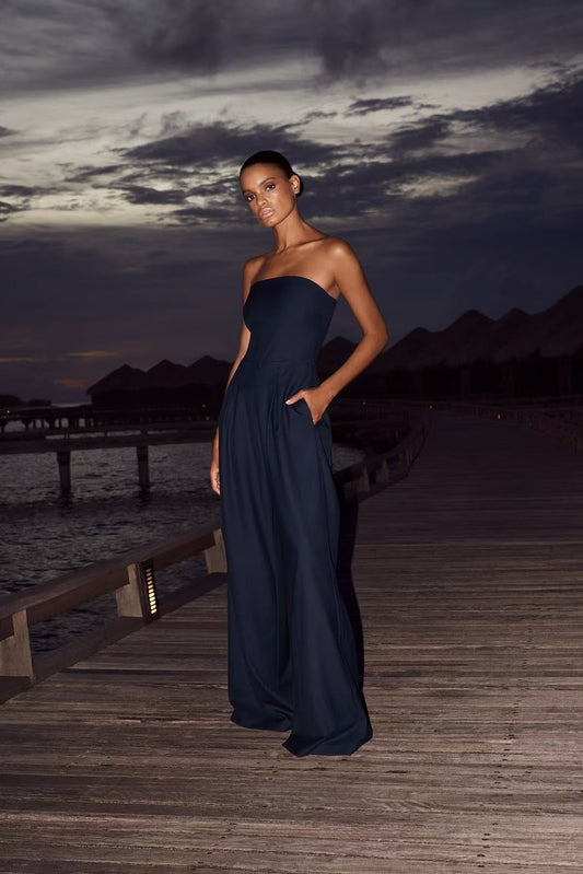 Starry Night-Strapless Backless Jumpsuit